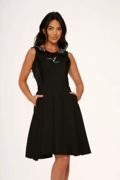Black Bat Embroidered Swing Dress