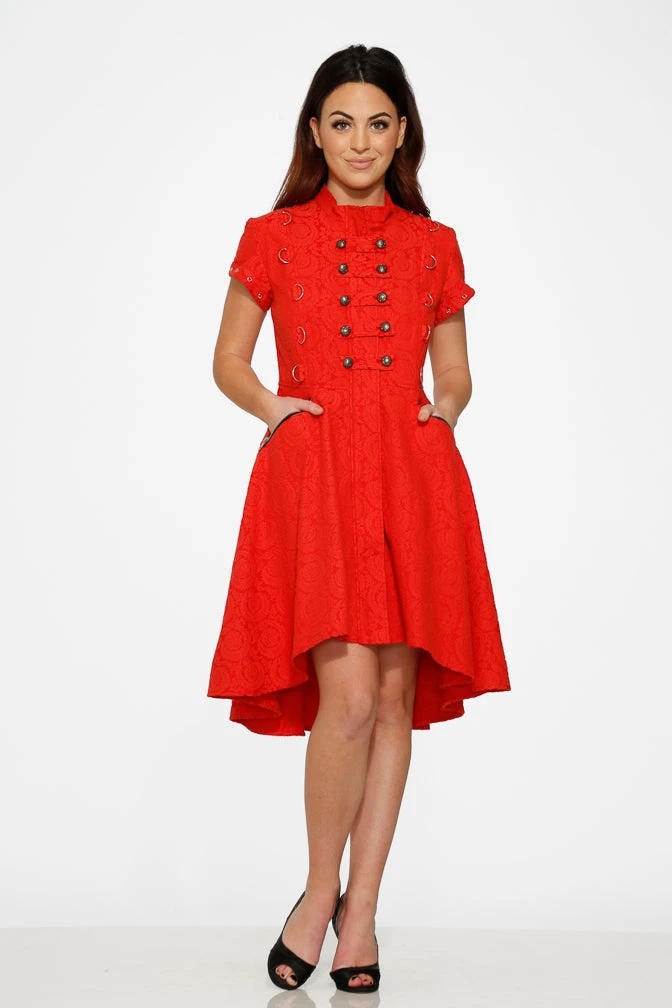 Red Jacquard Battalion Swing Dress 1 Red Jacquard Battalion Swing Dress