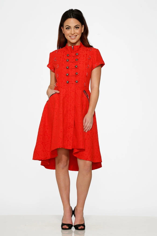 Red Jacquard Battalion Swing Dress 3 Red Jacquard Battalion Swing Dress - Image 3