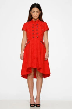Red Jacquard Battalion Swing Dress 11 Red Jacquard Battalion Swing Dress -Molly Bracken Clothing Shop 10276 Red Jacquard HiLo Dress 4