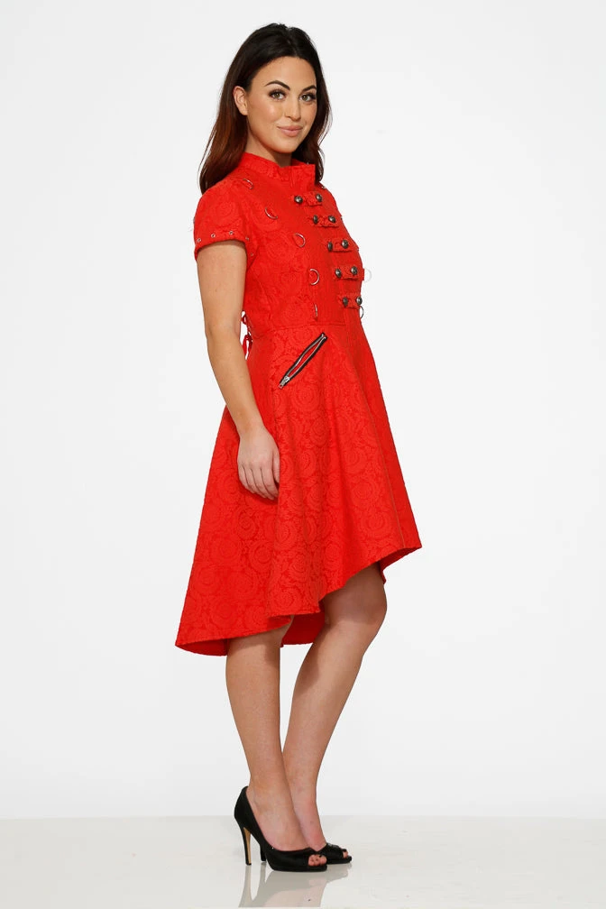 Red Jacquard Battalion Swing Dress 2 Red Jacquard Battalion Swing Dress - Image 2