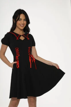 Black & Red Trim Gothic Swing Dress -Molly Bracken Clothing Shop 10480 Black Red Trim Gothic Dress 30