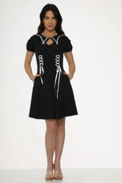 Black & White Trim Gothic Swing Dress 12 Black & White Trim Gothic Swing Dress -Molly Bracken Clothing Shop 10481 Black White Trim Gothic Dress 15