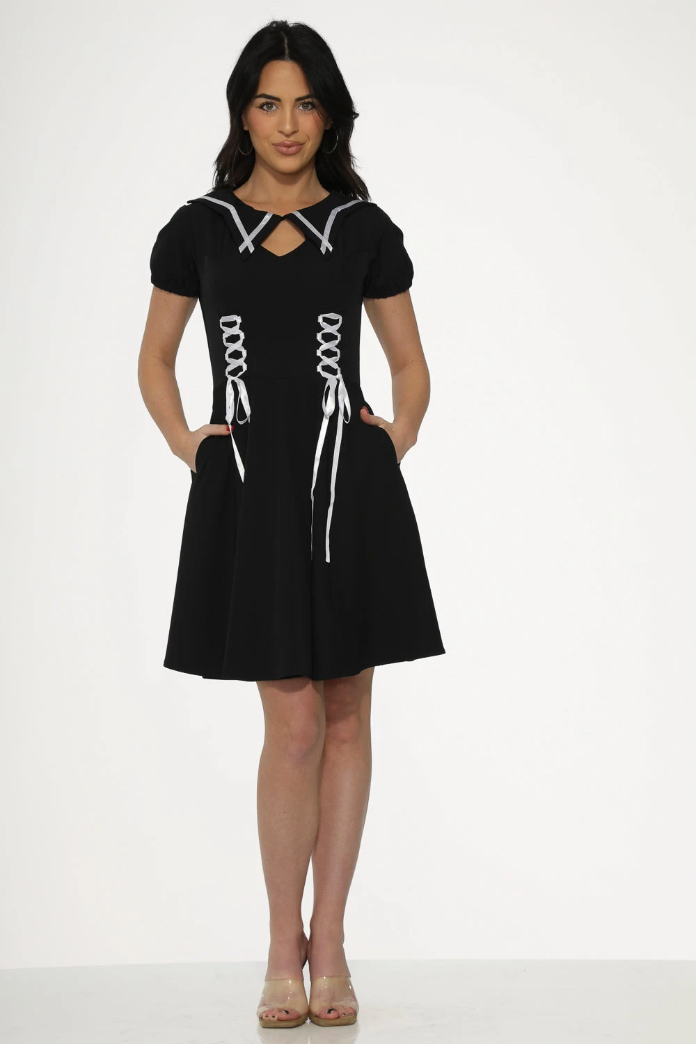 Black & White Trim Gothic Swing Dress 6 Black & White Trim Gothic Swing Dress - Image 6