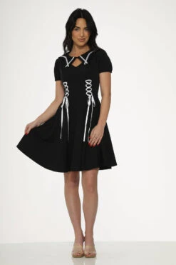 Black & White Trim Gothic Swing Dress 9 Black & White Trim Gothic Swing Dress -Molly Bracken Clothing Shop 10481 Black White Trim Gothic Dress 19