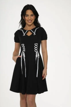 Black & White Trim Gothic Swing Dress 11 Black & White Trim Gothic Swing Dress -Molly Bracken Clothing Shop 10481 Black White Trim Gothic Dress 6