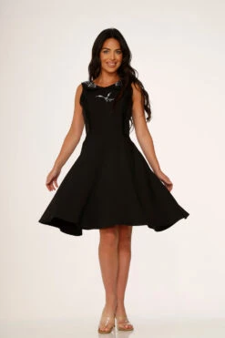 Black Bat Embroidered Swing Dress -Molly Bracken Clothing Shop 10600 Black Spider Bat Dress 10