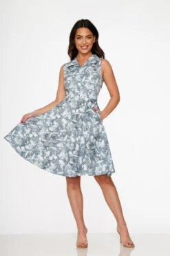 Blue Hawaiian Palm Tree Print Swing Dress