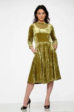 Green Diamond Velvet Swing Dress -Molly Bracken Clothing Shop 20113 Green Diamond Velvet Dress 1