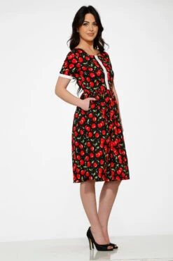 Black & Red Cherry Dress -Molly Bracken Clothing Shop 20250 Black Red Cherry Dress 10