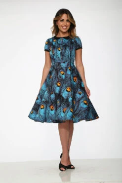 Blue Peacock Swing Dress