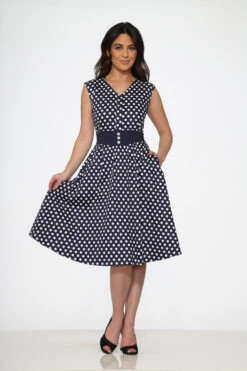 Navy Blue White Polka Dot Swing Dress -Molly Bracken Clothing Shop 20510 Navy White Polka Dot Dress 10
