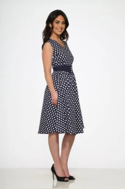 Navy Blue White Polka Dot Swing Dress -Molly Bracken Clothing Shop 20510 Navy White Polka Dot Dress 11