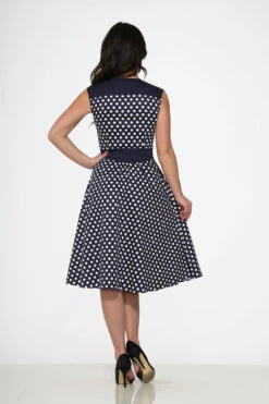 Navy Blue White Polka Dot Swing Dress -Molly Bracken Clothing Shop 20510 Navy White Polka Dot Dress 20
