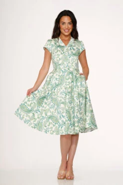 Green Paisley Swing Dress 9 Green Paisley Swing Dress -Molly Bracken Clothing Shop 20550 White Green Swing Dress 4
