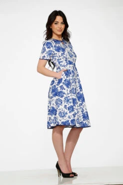 White & Blue China Doll Swing Dress -Molly Bracken Clothing Shop 20560 White Blue Floral Dress 10