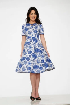 White & Blue China Doll Swing Dress