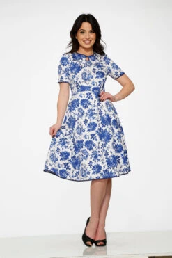 White & Blue China Doll Swing Dress -Molly Bracken Clothing Shop 20560 White Blue Floral Dress 7