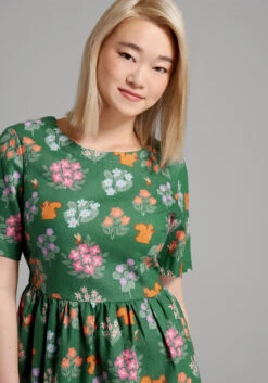 Flower Squirrel A-Line Dress -Molly Bracken Clothing Shop 206244 grn 3