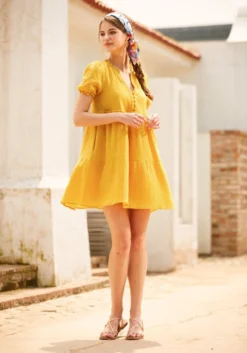 Sunshine Serenade Babydoll Dress 14 Sunshine Serenade Babydoll Dress -Molly Bracken Clothing Shop 206411 gold nugget 1Large