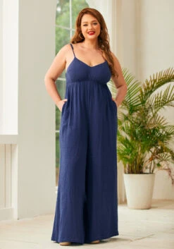 Blossom Bliss Jumpsuit -Molly Bracken Clothing Shop 206412 NVY PLUS 1