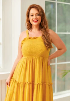 Glimmering Goddess Maxi Dress -Molly Bracken Clothing Shop 207253 GOLD NUGGET PLUS 5