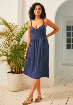 Surplice And Demand Midi Dress -Molly Bracken Clothing Shop 207315 nvy 1