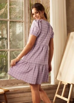 Soft Serenade Babydoll Dres -Molly Bracken Clothing Shop 207427 PURPLE PLAID 3