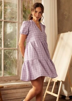 Soft Serenade Babydoll Dres -Molly Bracken Clothing Shop 207427 PURPLE PLAID 4