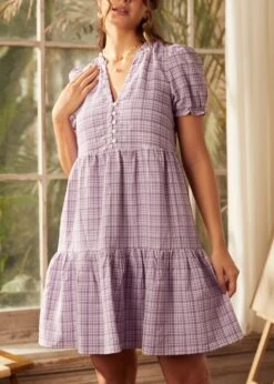 Soft Serenade Babydoll Dres -Molly Bracken Clothing Shop 207427 PURPLE PLAID 6