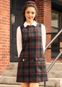 A Moment In Time Shift Dress -Molly Bracken Clothing Shop 207567 NVY RUSTPLAID HP 1