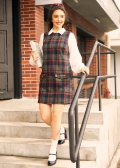 A Moment In Time Shift Dress -Molly Bracken Clothing Shop 207567 NVY RUSTPLAID HP 4