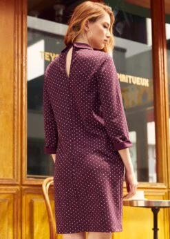 Burn After Reading Collared Shift Dress -Molly Bracken Clothing Shop 207570 BURGANDYDOT 3