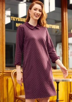 Burn After Reading Collared Shift Dress -Molly Bracken Clothing Shop 207570 BURGANDYDOT 6 2