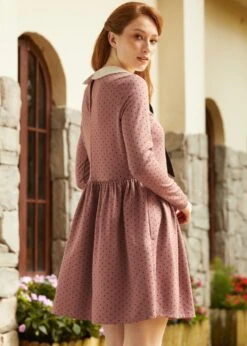 Couture Curtsy Long Sleeve Collar Dress 7 Couture Curtsy Long Sleeve Collar Dress -Molly Bracken Clothing Shop 207616 ROSEPOLKADOT 3