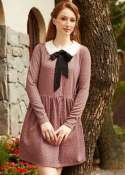 Couture Curtsy Long Sleeve Collar Dress