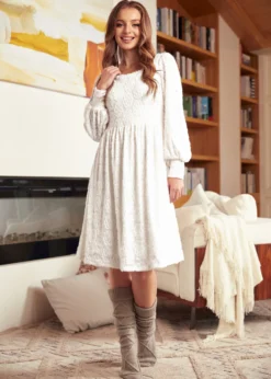 Dazzling In The Discotheque Scoop Neck Dress -Molly Bracken Clothing Shop 207716 Cream 1