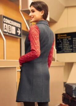 Dreaming In Decades Double Breasted Vest Dress 7 Dreaming In Decades Double Breasted Vest Dress -Molly Bracken Clothing Shop 207733 GRY 3