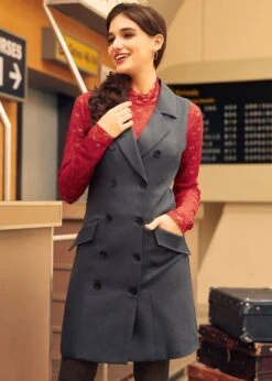 Dreaming In Decades Double Breasted Vest Dress 8 Dreaming In Decades Double Breasted Vest Dress -Molly Bracken Clothing Shop 207733 GRY 4