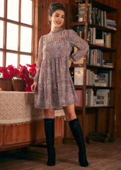 Belle Époque Balloon Sleeve Dress 8 Belle Époque Balloon Sleeve Dress -Molly Bracken Clothing Shop 207739 LavendarPaisley 1