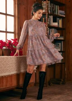 Belle Époque Balloon Sleeve Dress 9 Belle Époque Balloon Sleeve Dress -Molly Bracken Clothing Shop 207739 LavendarPaisley 2