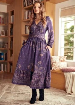 Goldie Hour V-Neck Midi Dress -Molly Bracken Clothing Shop 207898 Purple 4