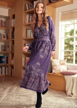Goldie Hour V-Neck Midi Dress -Molly Bracken Clothing Shop 207898 Purple 5