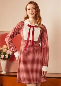 Vintage Vision Tie-Neck Dress -Molly Bracken Clothing Shop 207991 RED 4