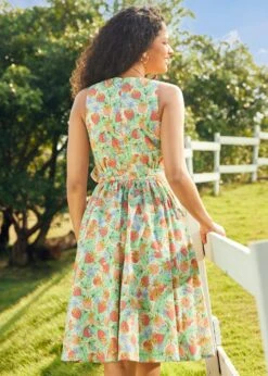 Vibrant Charm Faux-Wrap Dress -Molly Bracken Clothing Shop 208070 GRNREDRUSTBLUESAGE 3