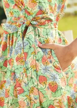 Vibrant Charm Faux-Wrap Dress -Molly Bracken Clothing Shop 208070 GRNREDRUSTBLUESAGE 7