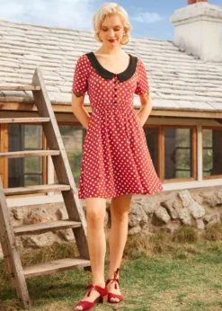 Dottie Delight Collared Dress 10 Dottie Delight Collared Dress -Molly Bracken Clothing Shop 208085 REDPOLKADOT 1