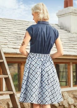 Gingham Grace Bow Dress -Molly Bracken Clothing Shop 208133 BLU 3