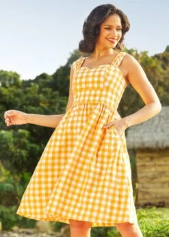 Dance Beneath The Sunrays Fairytale Midi Dress -Molly Bracken Clothing Shop 208214 YELLOGHIMGHAM 2