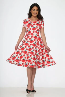Bold Floral Swing Dress 11 Bold Floral Swing Dress -Molly Bracken Clothing Shop 21050 White Pink Floral Dress 14